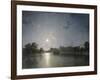 Country House across a Lake by Moonlight, C.1850-null-Framed Giclee Print