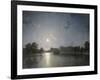 Country House across a Lake by Moonlight, C.1850-null-Framed Giclee Print
