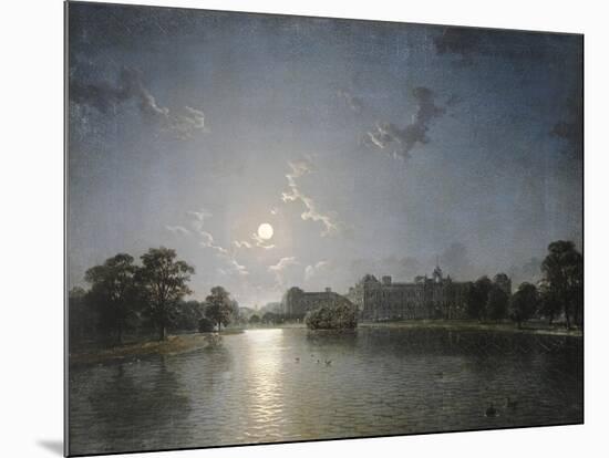 Country House across a Lake by Moonlight, C.1850-null-Mounted Giclee Print