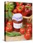 Country Kitchen Scene with Home Made Chutney and Ingredients - Tomatoes and Peppers, UK-Gary Smith-Stretched Canvas