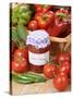 Country Kitchen Scene with Home Made Chutney and Ingredients - Tomatoes and Peppers, UK-Gary Smith-Stretched Canvas