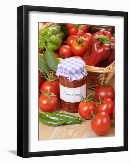 Country Kitchen Scene with Home Made Chutney and Ingredients - Tomatoes and Peppers, UK-Gary Smith-Framed Photographic Print