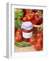 Country Kitchen Scene with Home Made Chutney and Ingredients - Tomatoes and Peppers, UK-Gary Smith-Framed Photographic Print