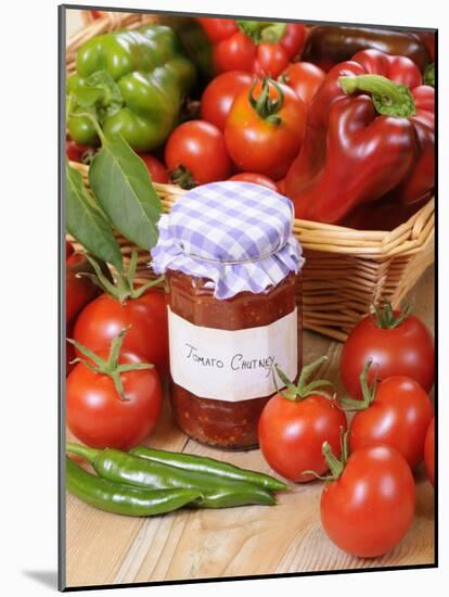 Country Kitchen Scene with Home Made Chutney and Ingredients - Tomatoes and Peppers, UK-Gary Smith-Mounted Photographic Print
