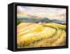 Country Landscape with Typical Tuscan Hills in Italy. Watercolors Painting.-DeepGreen-Framed Stretched Canvas
