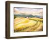 Country Landscape with Typical Tuscan Hills in Italy. Watercolors Painting.-DeepGreen-Framed Art Print