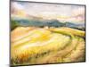 Country Landscape with Typical Tuscan Hills in Italy. Watercolors Painting.-DeepGreen-Mounted Art Print