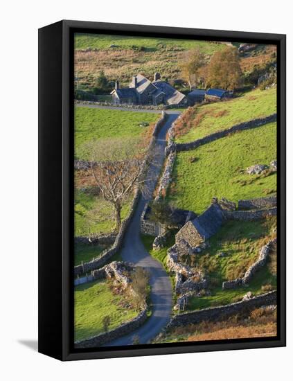 Country lane and houses, Snowdonia, North Wales-Peter Adams-Framed Stretched Canvas