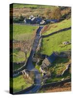 Country lane and houses, Snowdonia, North Wales-Peter Adams-Stretched Canvas