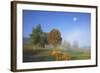 Country Lane Through the Meadows of the Eastern Rhšn Near Breitungen, Fog, Decreasing Moon-Uwe Steffens-Framed Photographic Print