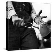 Country Music: Close Up of Spoons Being Played by Man in Overalls-Eric Schaal-Stretched Canvas