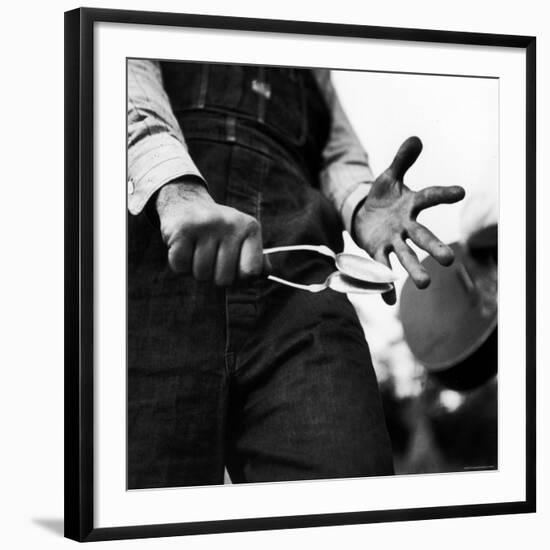 Country Music: Close Up of Spoons Being Played by Man in Overalls-Eric Schaal-Framed Photographic Print