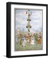 Country People Dance Round the Maypole the Girls Ducking in and out of the Ring Formed by the Men-E. Casella-Framed Art Print