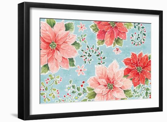 Country Poinsettias I Blue-Daphne Brissonnet-Framed Art Print