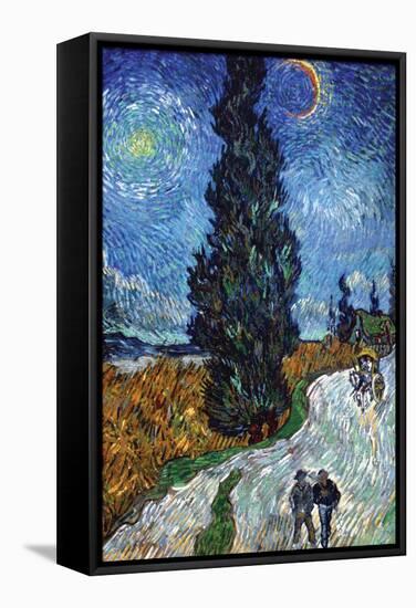 Country Road In Provence By Night-Vincent van Gogh-Framed Stretched Canvas