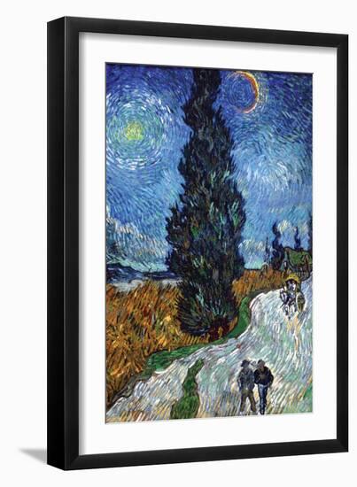 Country Road In Provence By Night-Vincent van Gogh-Framed Art Print