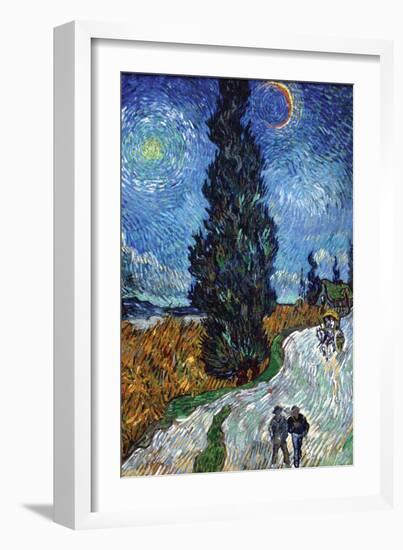 Country Road In Provence By Night-Vincent van Gogh-Framed Art Print