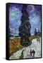 Country Road In Provence By Night-Vincent van Gogh-Framed Stretched Canvas