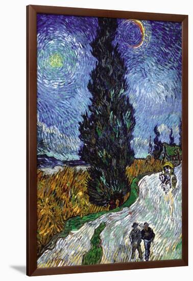 Country Road In Provence By Night-Vincent van Gogh-Framed Art Print