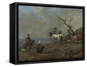 Country Road with Hunters and Peasants-Johannes Lingelbach-Framed Stretched Canvas