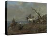 Country Road with Hunters and Peasants-Johannes Lingelbach-Stretched Canvas