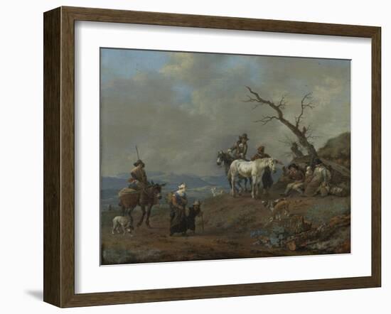 Country Road with Hunters and Peasants-Johannes Lingelbach-Framed Art Print