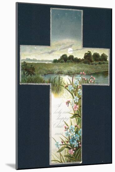Country Scene Inside Cross, Christmas Card-null-Mounted Giclee Print