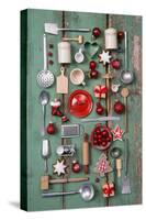 Country Style or Wooden Vintage Christmas Background for Kitchen and Menu Decoration.-Jeanette Dietl-Stretched Canvas