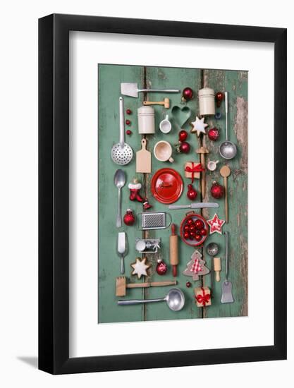 Country Style or Wooden Vintage Christmas Background for Kitchen and Menu Decoration.-Jeanette Dietl-Framed Photographic Print