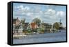 Country Village Along a Lake with Windmill in the Netherlands-Sheila Haddad-Framed Stretched Canvas