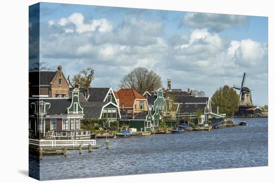 Country Village Along a Lake with Windmill in the Netherlands-Sheila Haddad-Stretched Canvas