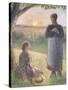 Country Women Chatting, Sunset, Eragny-Camille Pissarro-Stretched Canvas