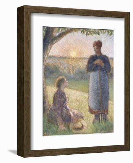 Country Women Chatting, Sunset, Eragny-Camille Pissarro-Framed Giclee Print