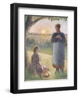 Country Women Chatting, Sunset, Eragny-Camille Pissarro-Framed Giclee Print