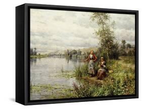 Country Women Fishing on a Summer Afternoon, (Oil on Canvas)-Louis Aston Knight-Framed Stretched Canvas