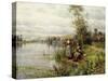 Country Women Fishing on a Summer Afternoon, (Oil on Canvas)-Louis Aston Knight-Stretched Canvas