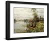 Country Women Fishing on a Summer Afternoon, (Oil on Canvas)-Louis Aston Knight-Framed Giclee Print