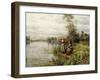 Country Women Fishing on a Summer Afternoon, (Oil on Canvas)-Louis Aston Knight-Framed Giclee Print