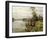 Country Women Fishing on a Summer Afternoon, (Oil on Canvas)-Louis Aston Knight-Framed Giclee Print