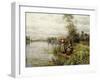 Country Women Fishing on a Summer Afternoon, (Oil on Canvas)-Louis Aston Knight-Framed Giclee Print