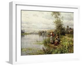 Country Women Fishing on a Summer Afternoon, (Oil on Canvas)-Louis Aston Knight-Framed Giclee Print