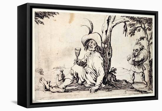 Countryman Seated Refreshing Himself and a Dwarf with Bagpipes-Johann Wilhelm Baur-Framed Stretched Canvas
