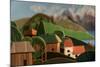 Countryside Houses with Mountains in Background-KREUS-Mounted Photographic Print