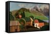 Countryside Houses with Mountains in Background-KREUS-Framed Stretched Canvas