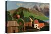 Countryside Houses with Mountains in Background-KREUS-Stretched Canvas