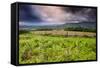 Countryside Landscape Image across to Mountains in Distance with Dramatic Sky-Veneratio-Framed Stretched Canvas