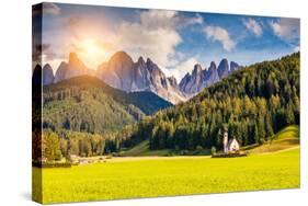 Countryside View of the Valley Santa Maddalena in the National Park Puez Odle or Geisler (Val Di Fu-Leonid Tit-Stretched Canvas