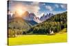 Countryside View of the Valley Santa Maddalena in the National Park Puez Odle or Geisler (Val Di Fu-Leonid Tit-Stretched Canvas