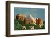 Countryside with Farms, Meadows, Cows and Mountains - Stylized Nature Background Made of Wool-KREUS-Framed Photographic Print