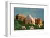 Countryside with Farms, Meadows, Cows and Mountains - Stylized Nature Background Made of Wool-KREUS-Framed Photographic Print